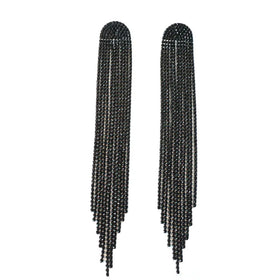 Jewelry Fashion Long Linear Dangle Earrings with Sparkly Tassels Trendy Statement Studs Featuring Pearls for Bridal Wedding