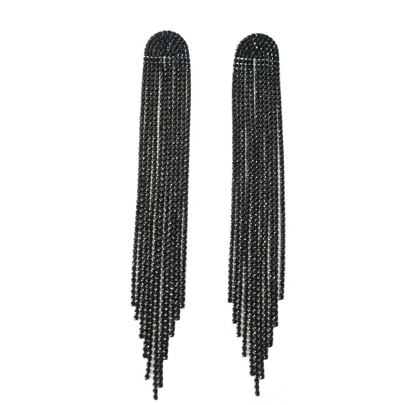 Jewelry Fashion Long Linear Dangle Earrings with Sparkly Tassels Trendy Statement Studs Featuring Pearls for Bridal Wedding