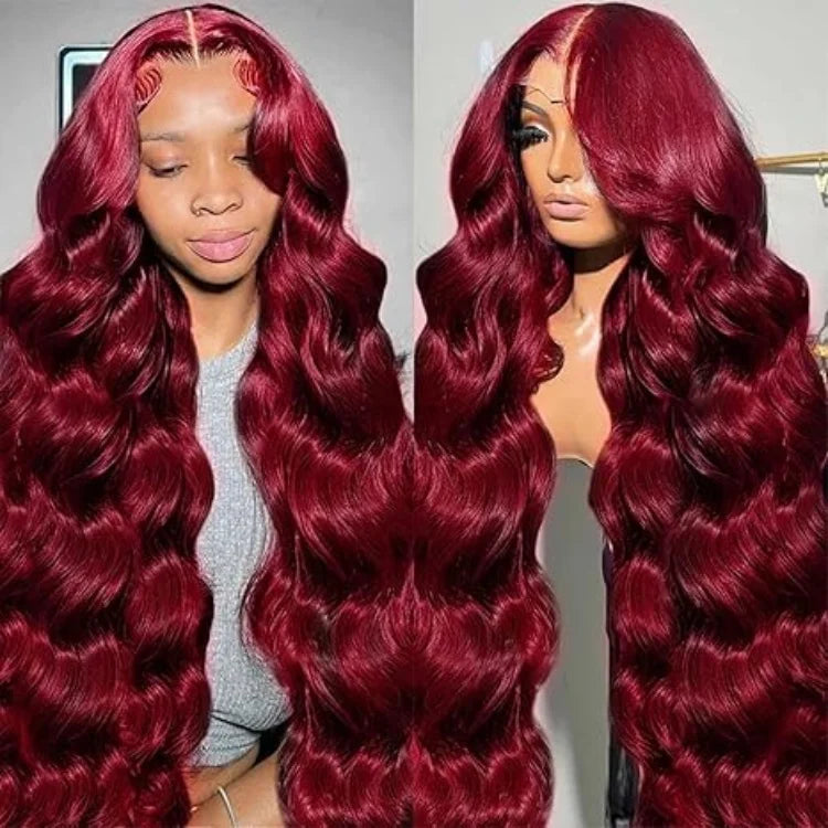 99J Burgundy Body Wave Lace Front Wigs Human Hair Pre Plucked 13x4 HD Lace Frontal Wigs Glueless Wig Human Hair Natural Hairline