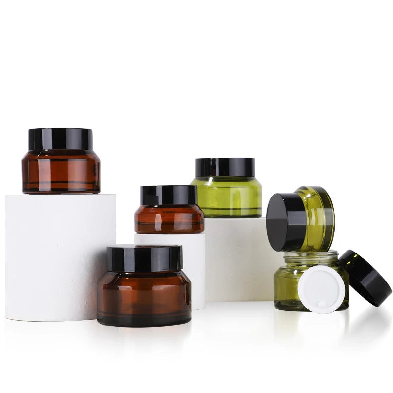 50g Brown Glass Bottle Make up Jars 30g Eye Cream Bottles Brown Light-Proof Cream Jar 15g Empty Amber Cream Bottles Set