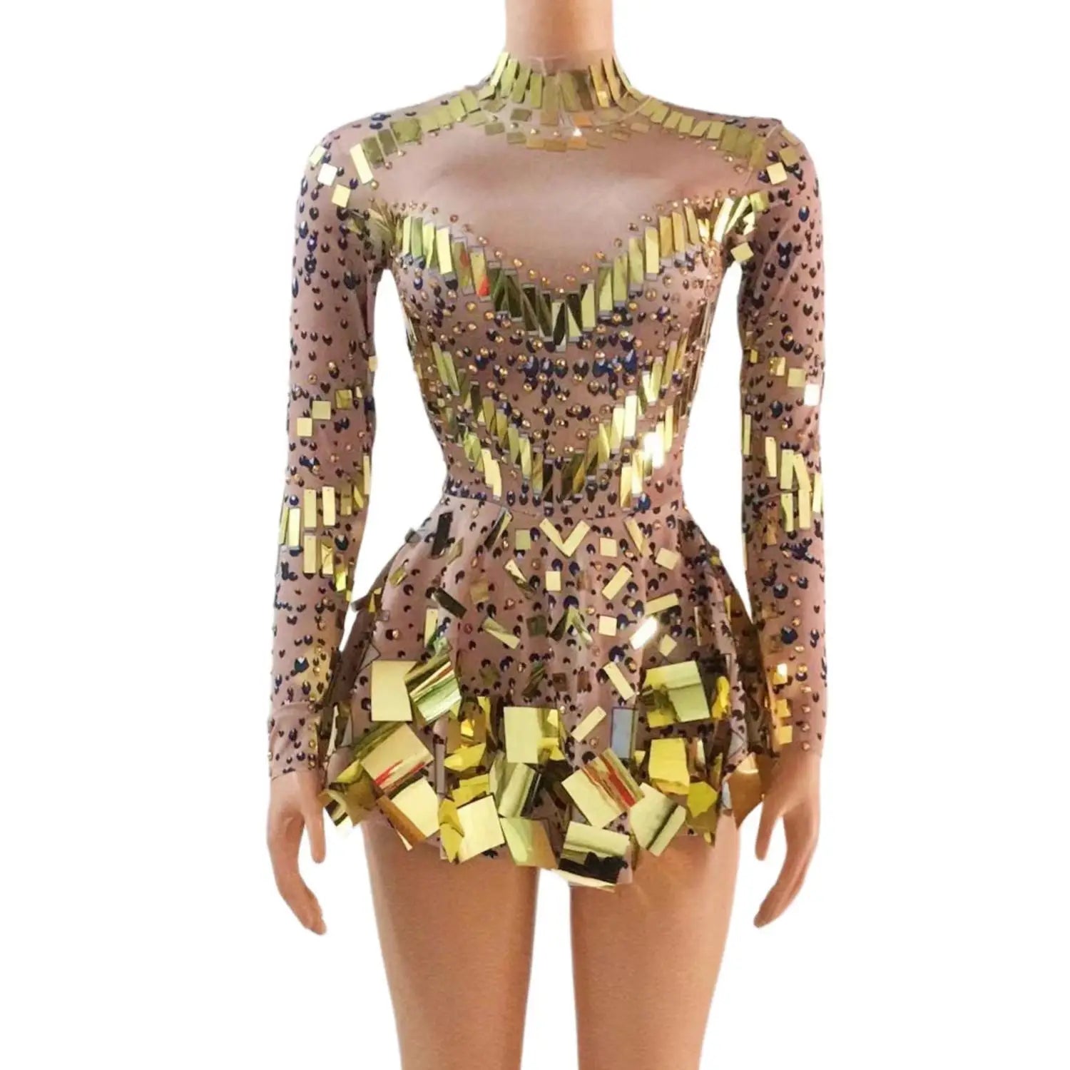 Sparkly Glitter Party Gowns Long Sleeves Sequin Short Prom a Line Dress Ladies Show Stage Dance Wear Women Mini Night Club Dress