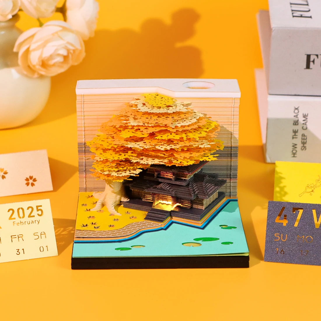 3D Memo Pad Custom Calendar Love Tree House Notepad Paper Bookmark Pen Holder for Desk Acrylic Box Gift Kawaii Stationery Items MegaBDM