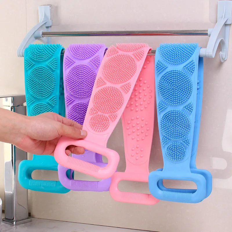 Soft Bristle &Massage Dots Silicone Bath Belt Back Body Skin Cleanser Scrubber Exfoliating Bath Towel