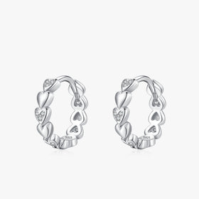 Ailmay Genuine 925 Sterling Silver Sparkling Crystal Romantic Elegant Heart Hoop Earrings for Women Wedding Engagement Jewelry