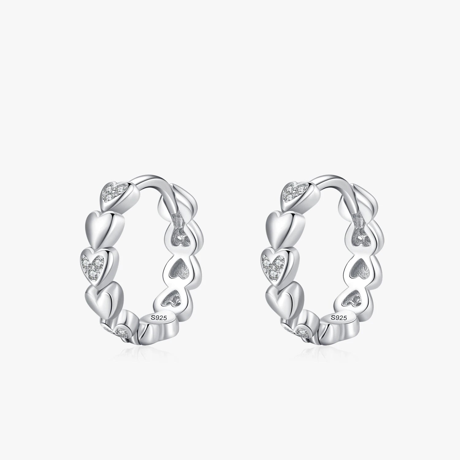 Ailmay Genuine 925 Sterling Silver Sparkling Crystal Romantic Elegant Heart Hoop Earrings for Women Wedding Engagement Jewelry