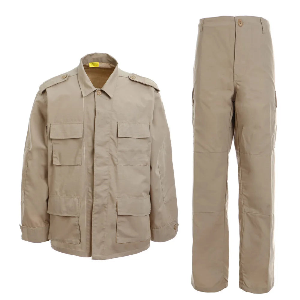 Men's BDU Outdoor Set Multi-Pocket Tactical Training Suit TC 65/35 Rib-stop Fabric Camouflage Sport Uniform Set