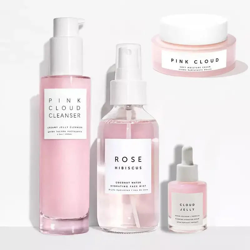 Skincare Set Gentle Facial Cleanser Hydration Serum Toner Moisture Cream Pink Cloud Jelly Plumping Hydration Skin Care Set