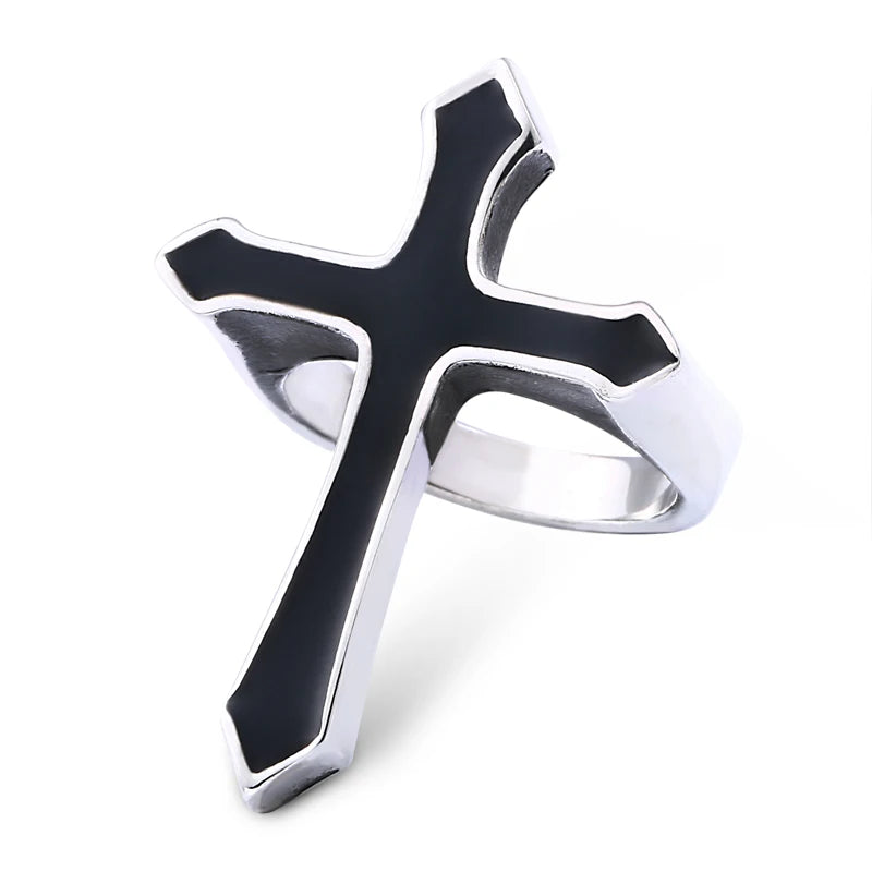 SS8-691R Steel Soldier Stainless Steel Cross Epoxy Men and Women Rings Party Punk Fashion Jewelry Gifts Chunky Cross Ring