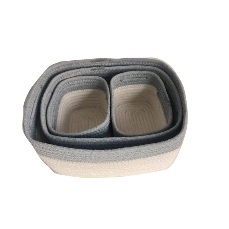 Cotton Rope Woven Collapsible Laundry Basket Stainless Steel for Organization Storage in Wardrobe for Sewing Crafts Food Use