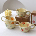 Modern Korean Milk Cuo Yellow Ceramic Mug Floral Pattern Ins Style Hand-Kneaded Irregular Coffee Cup Oatmeal Breakfast Tea Gift