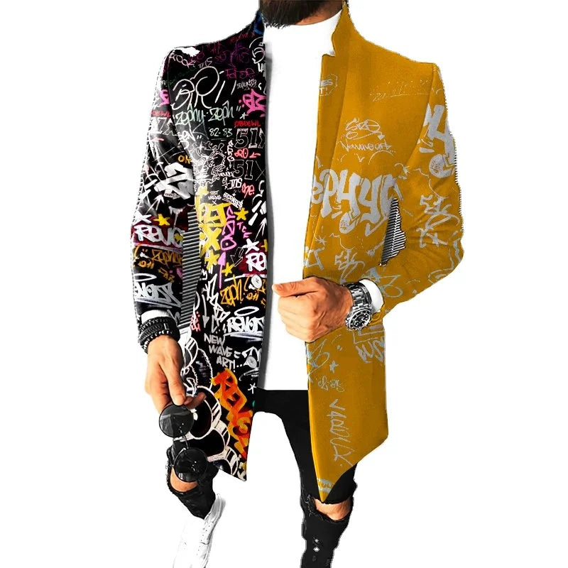 Hot Sale Autumn Winter Men's Long Blazer with Plaid Pattern 100% Polyester