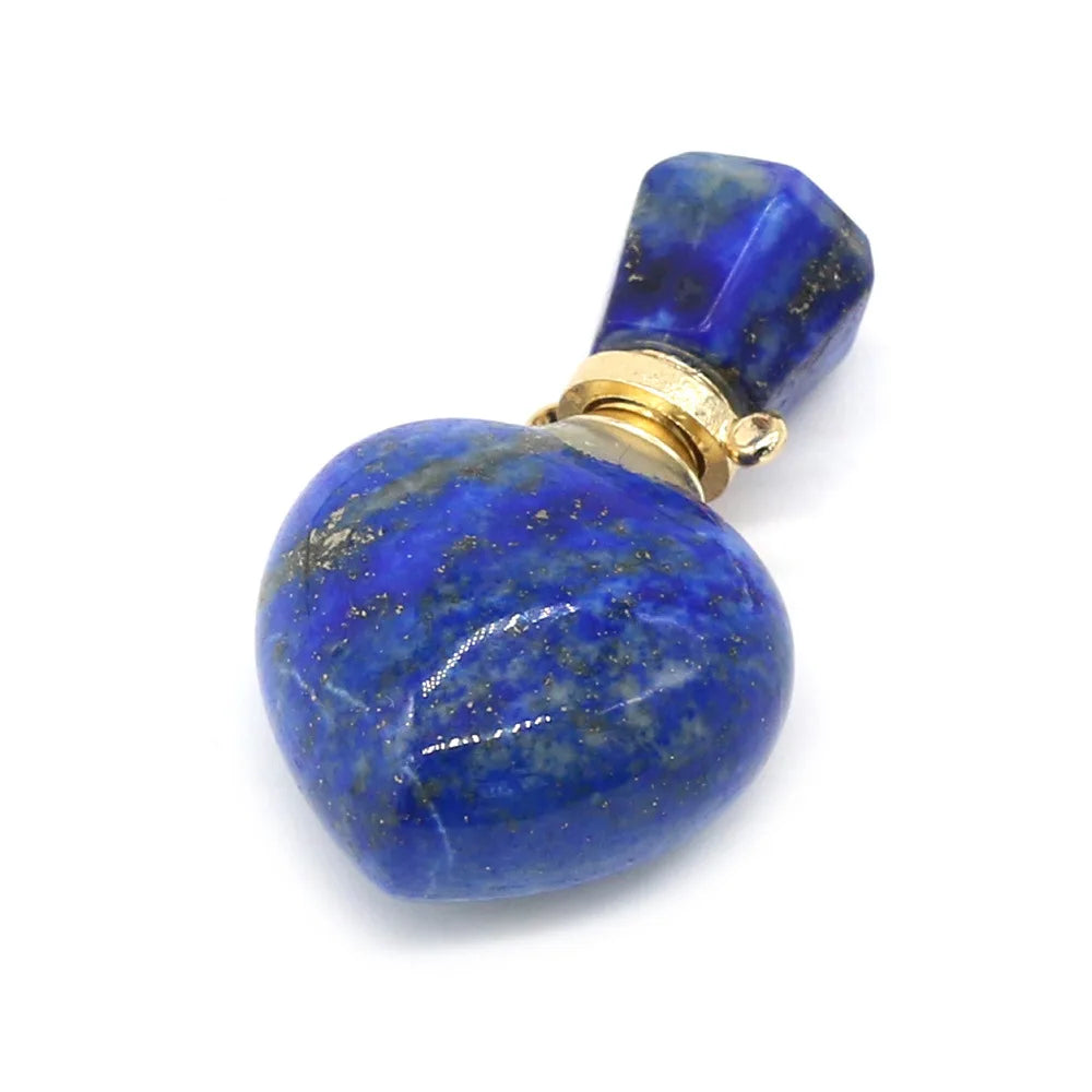 Hongzhuo Stone Jewelry Quartz Heart Lapis Lazuli Perfume Bottle Pendant For Necklace Natural Crystal Gemstone Pendant