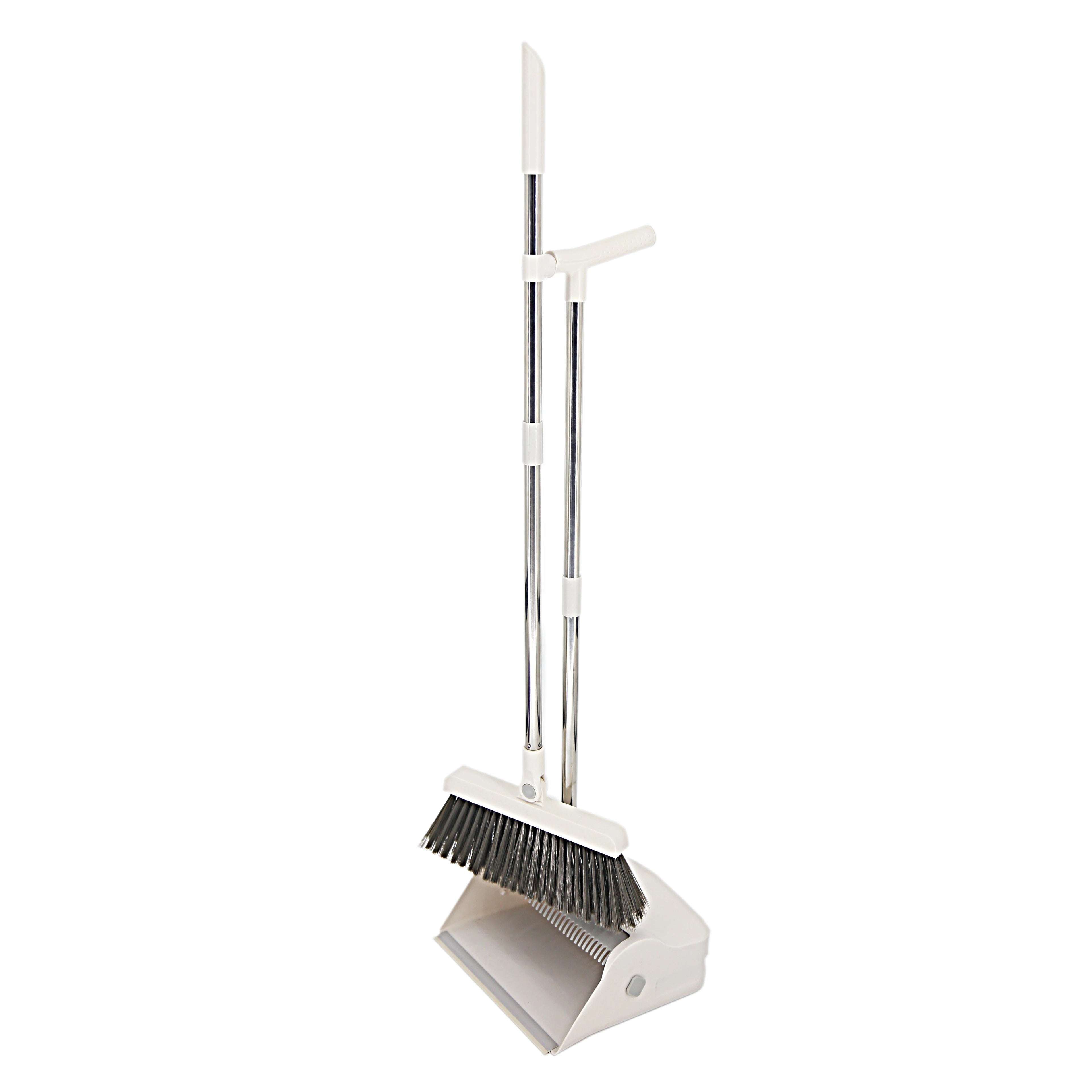 Eco-friendly Stainless Steel Handle Plastic Dustbin Broom Set Bristle Head Dustpan Garbage Shovel for Multi-functional