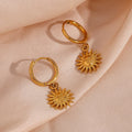 Dainty Engraved Sun Face Dangle Earrings Fashion Jewelry 18K Gold Plated Stainless Steel Drop Earrings