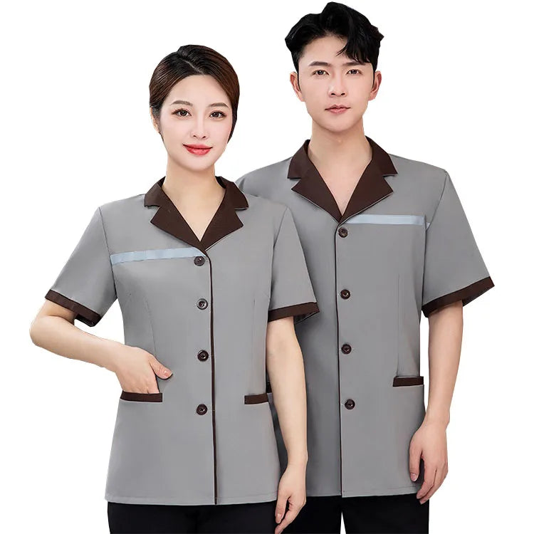 Wholesale Custom Logo Safety Stripe Housekeeping Hotel Work Wear Shirt Cleaning Housekeeper PA Staff Work Uniform for Men Women