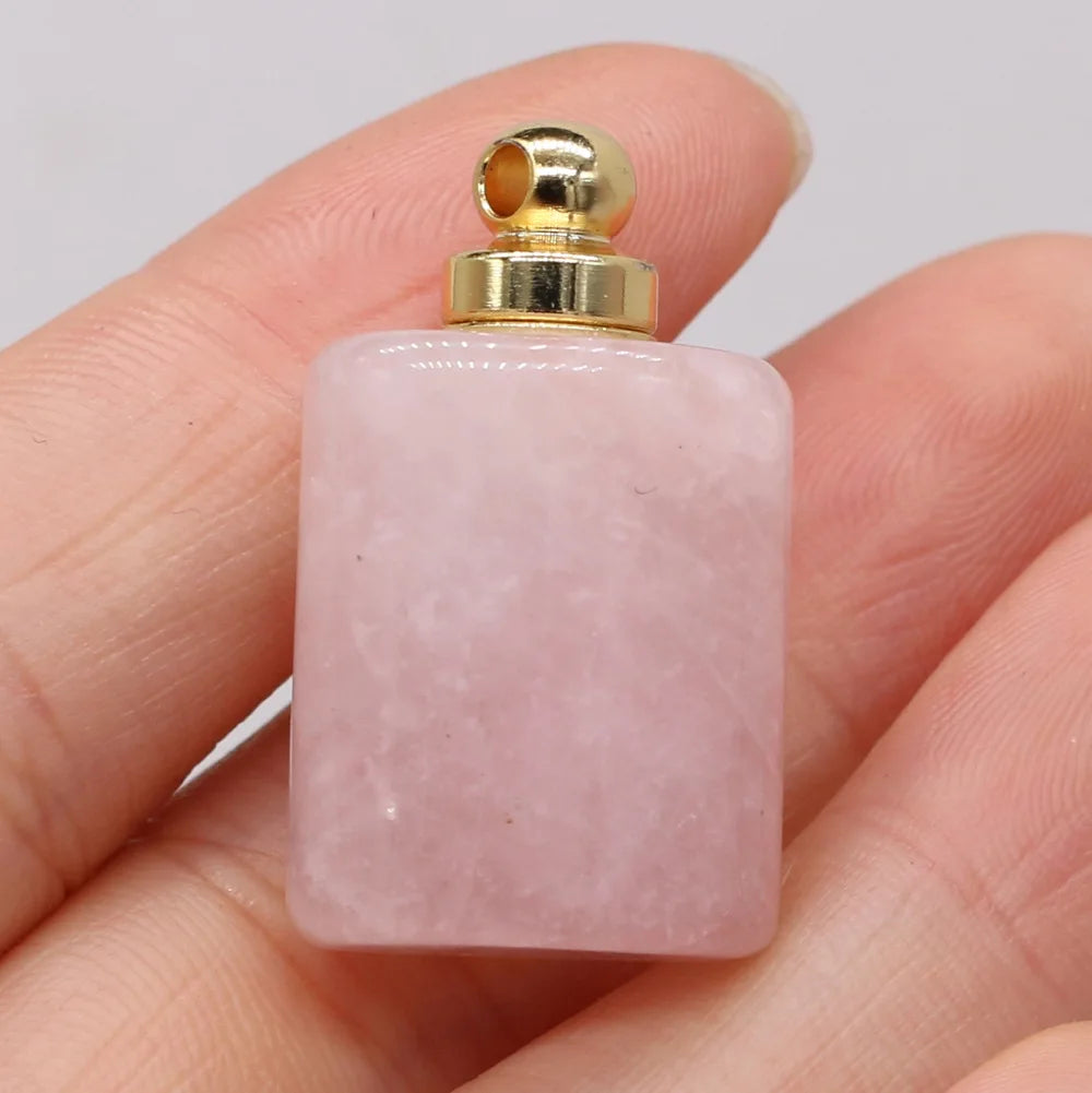 Hongzhuo Rose Quartz Cylindrical Shape Necklace Perfume Bottle Essential Oil Bottle Pendant