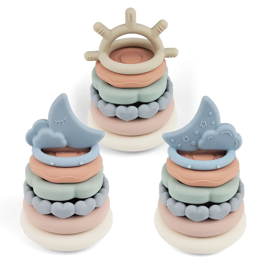Food Grade the First Year Early Learning Toy Stacking Ring Silicone Stacking Blocks