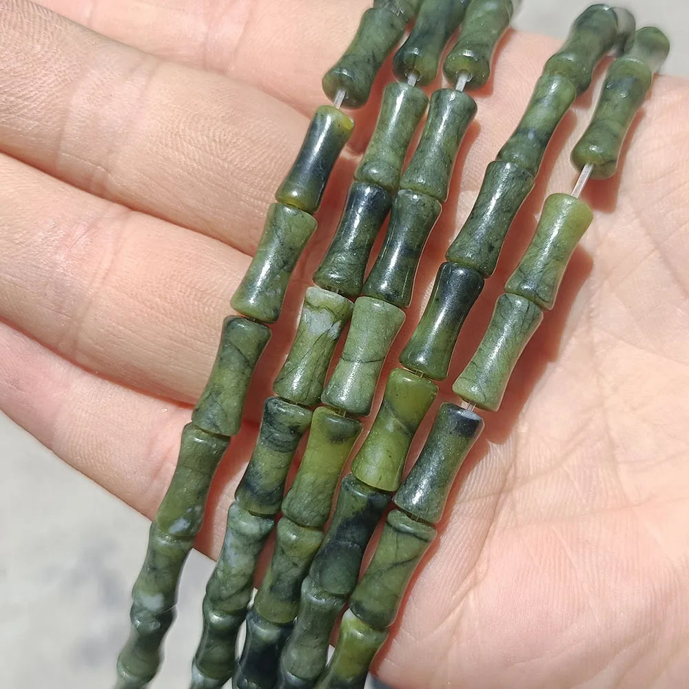 Natural Olive Jade Bamboo Tube Beads Semi-Finished Handmade DIY Accessories for Jewelry Making