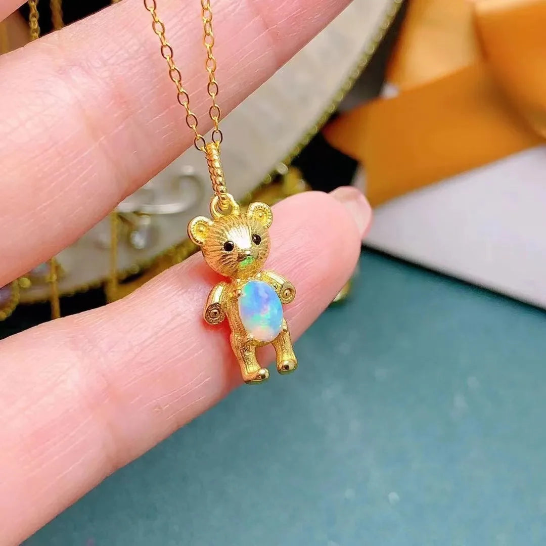 Hot Selling Handmade Natural Opal Pendant Necklace Light-Up Lock with Rhodium and Gold Plating for Gift GIA Certified