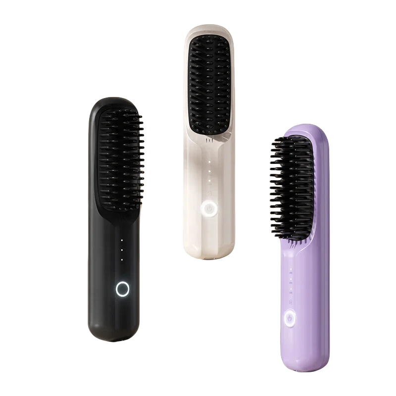 Custom Logo Hair Straightener Brush Cordless Mini Electric Hair Brush Negative Ion Hot Comb Rechargeable Hair Straightener Comb