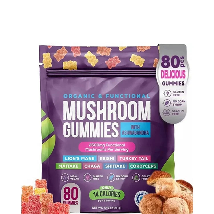Faitury Private Label Ashwagandha Lion's Mane Mushroom Supplement Gummies 2500mg Mushroom Gummies