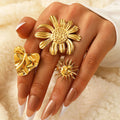 Waterproof Stainless Steel Stackable Big Flower Rings for Women Trendy Ladies Exaggerated Large Finger Ring 2025 Fashion Jewelry