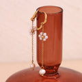 Dreamshow Dainty Fresh Water Pearl Flower Drop Earring Gold Plated Tassel Earrings Stainless Steel Jewelry