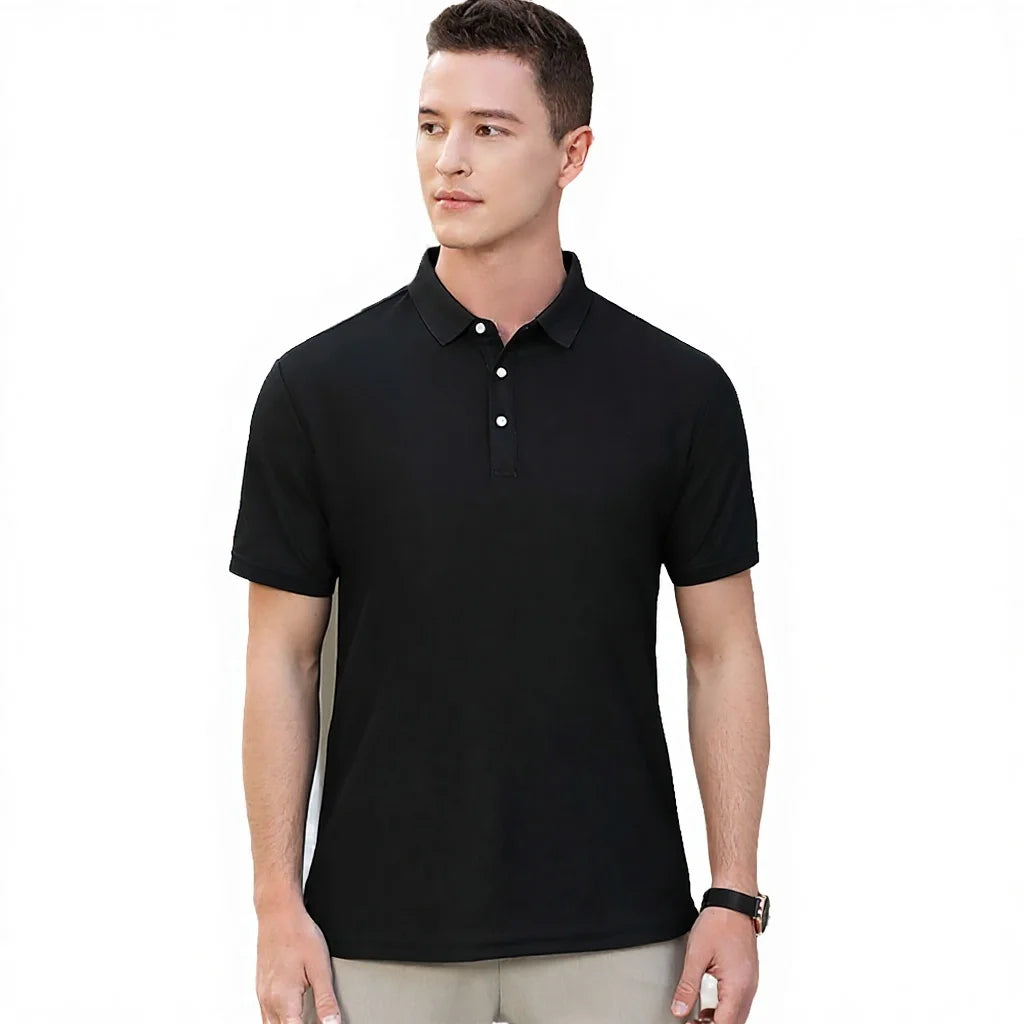 Custom Logo Embroidery Men's Casual Jersey for Shirt Combed Long Staple Twill Cotton Solid Pattern Lapel Short Sleeve