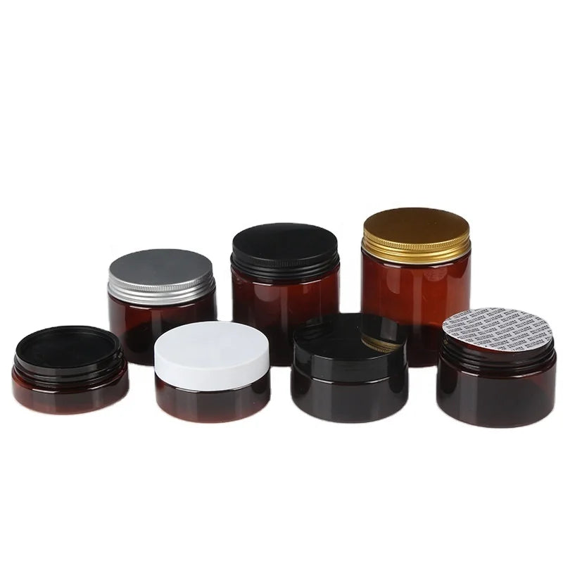 30~250ml Plastic Face Cream Jar Amber Cosmetic Container Packaging Body Cream Pot Custom Label Empty Jars for Lotions and Creams