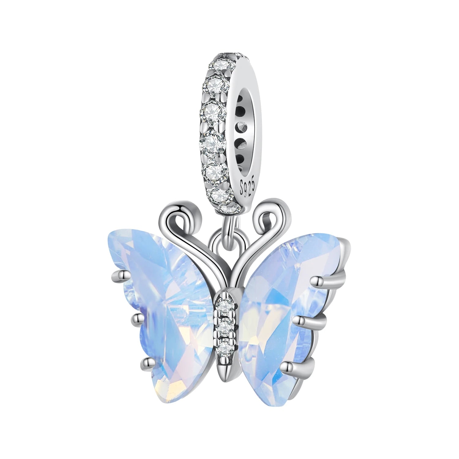 HOT 925 Sterling Silver Beautiful Blue Aurora Butterfly Pendent Charms Beaded Fit Original DIY Bracelet Bangle Jewelry SCC2305