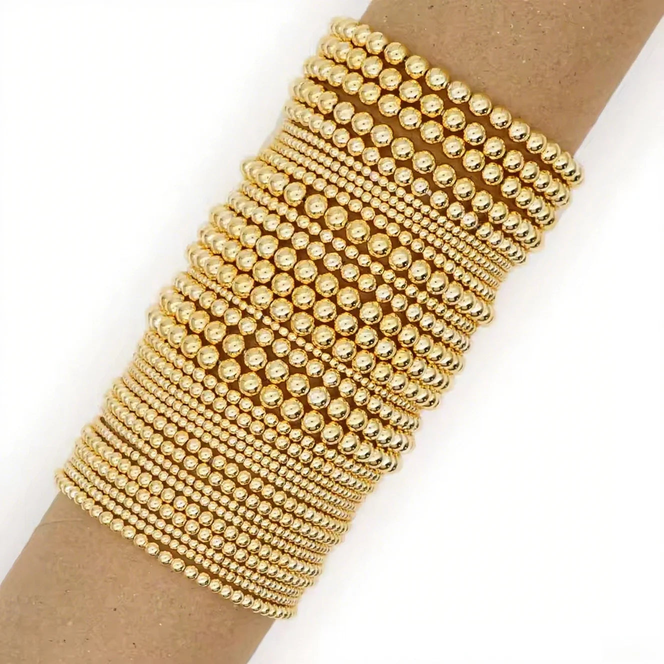 Wholesale 2mm-10mm Stainless Steel Waterproof Jewelry Golden Bead Pulsera Elastic Jewellery Stackable Beaded Stretch Bracelets
