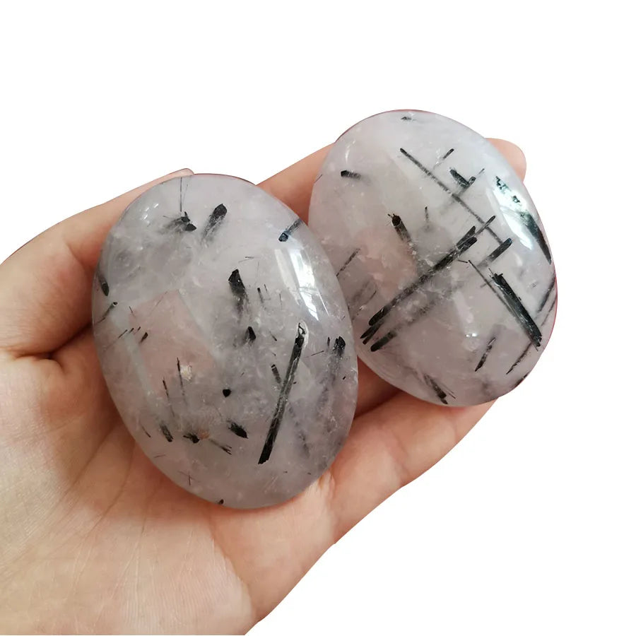 Natural Black Tourmaline Quartz Palm Black Rutile Quartz Palm Soap Stone Healing Crystal