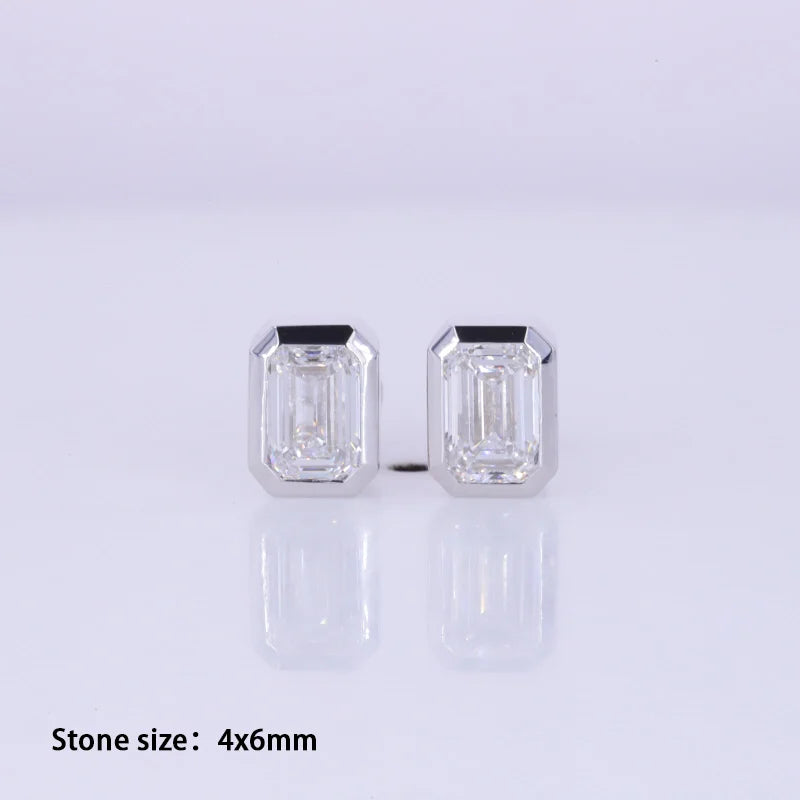4*6mm Emerald Loose Diamond Studs Bezel Style DEF VVS VS CVD HPHT Lab Grown Diamond 10k 14k 18k Solid Gold Stud Earrings
