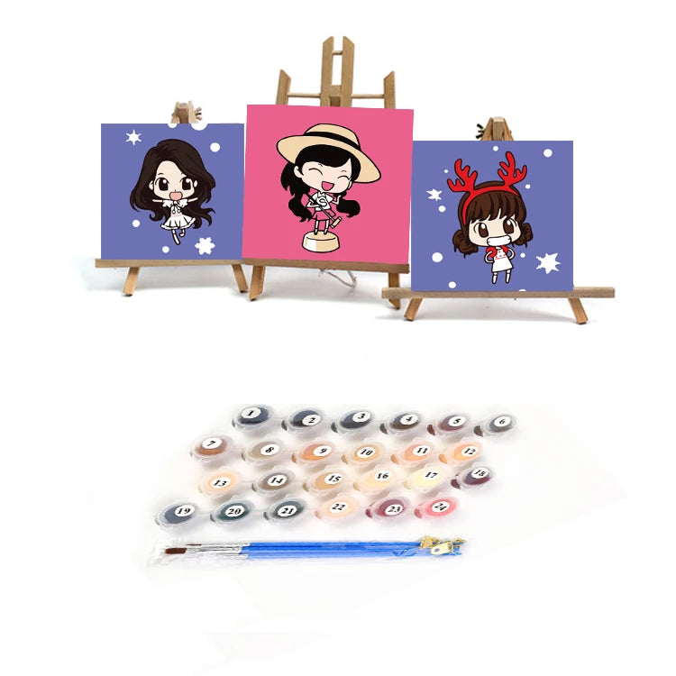 Cartoon Girl DIY Painting by Numbers for Christmas Gift Coloring Paint by Numbers Handpainted on Canvas Unique Gift for Child