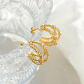 18k Gold Plated Stainless Steel Tarnish Free Rope Twisted with Zirconia Triple Hoop Earrings