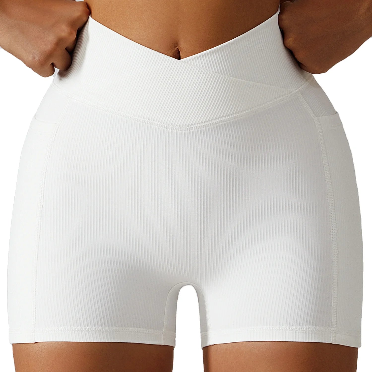 Waist Cross Butt Lift Yoga Shorts Pocket Cycling Shorts Fitness High Waist Tight Running Shorts
