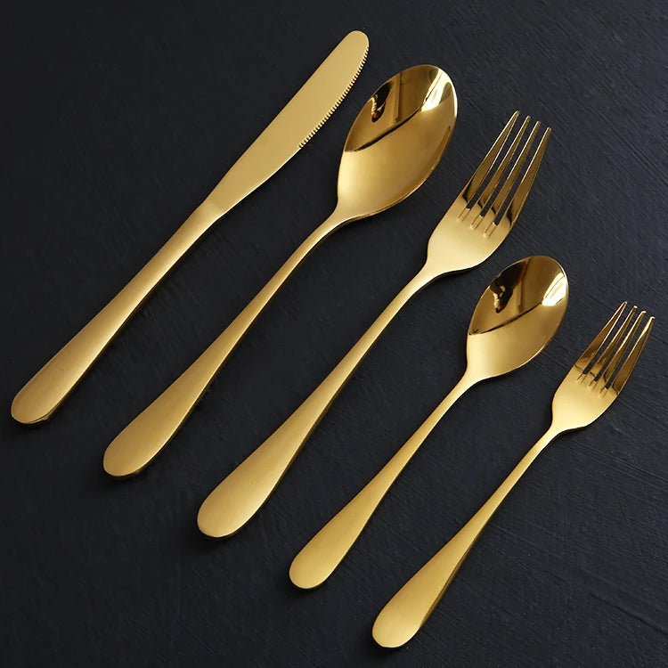Best Quality Stainless Steel 5Pcs Flatware Set Gold Plated Cutlery Set for Wedding