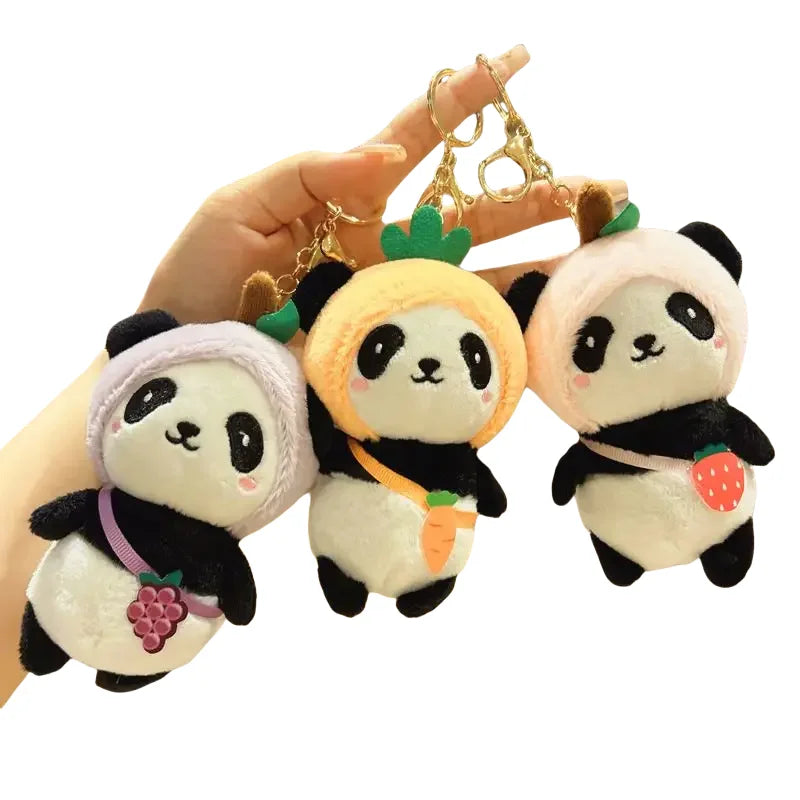 15cm Promotion Cute Fluffy Fruit Panda Doll Plush Toys Keychains Pendant Stuffed Animals Wholesale Kawaii Plush Panda Keychain