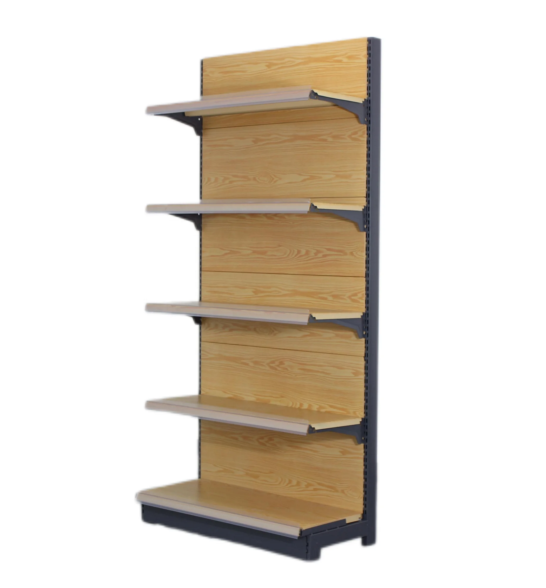 Metallic Heavy Duty Supermarket Display Rack with Back Freestanding Single-Sided Grocery Shelf for Retail Storage