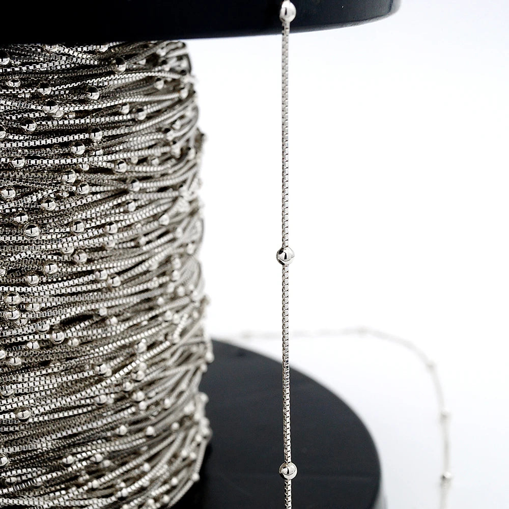 High Quality Manufacture Satellite Chain 0.65mm Box Chain with 2mm Round Beads Real 925 Silver Chain Roll for Jewelry Making