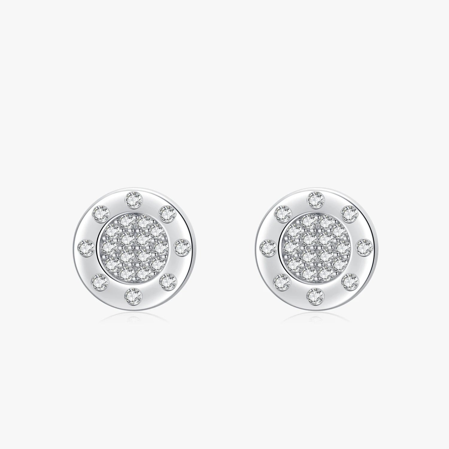 Ailmay Top Quality Real 925 Sterling Silver Trendy Clear Zircon Round Earrings for Women Girls Anti-allergy Fine Jewelry Gifts