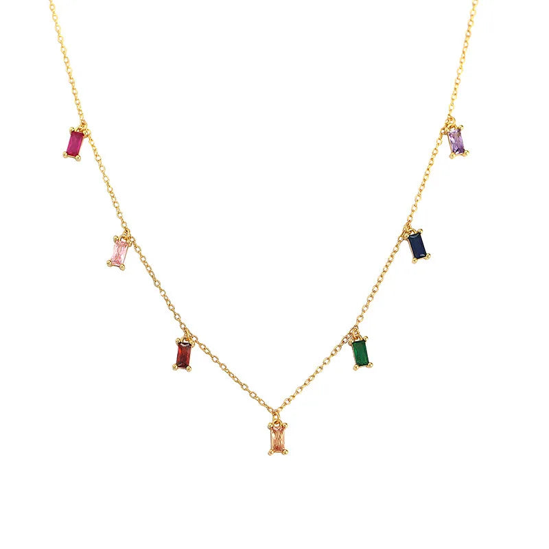 Minimalist Colorful Crystal Zircon Charms Necklace Gold Plated 925 Sterling Silver Jewelry Necklace for Women