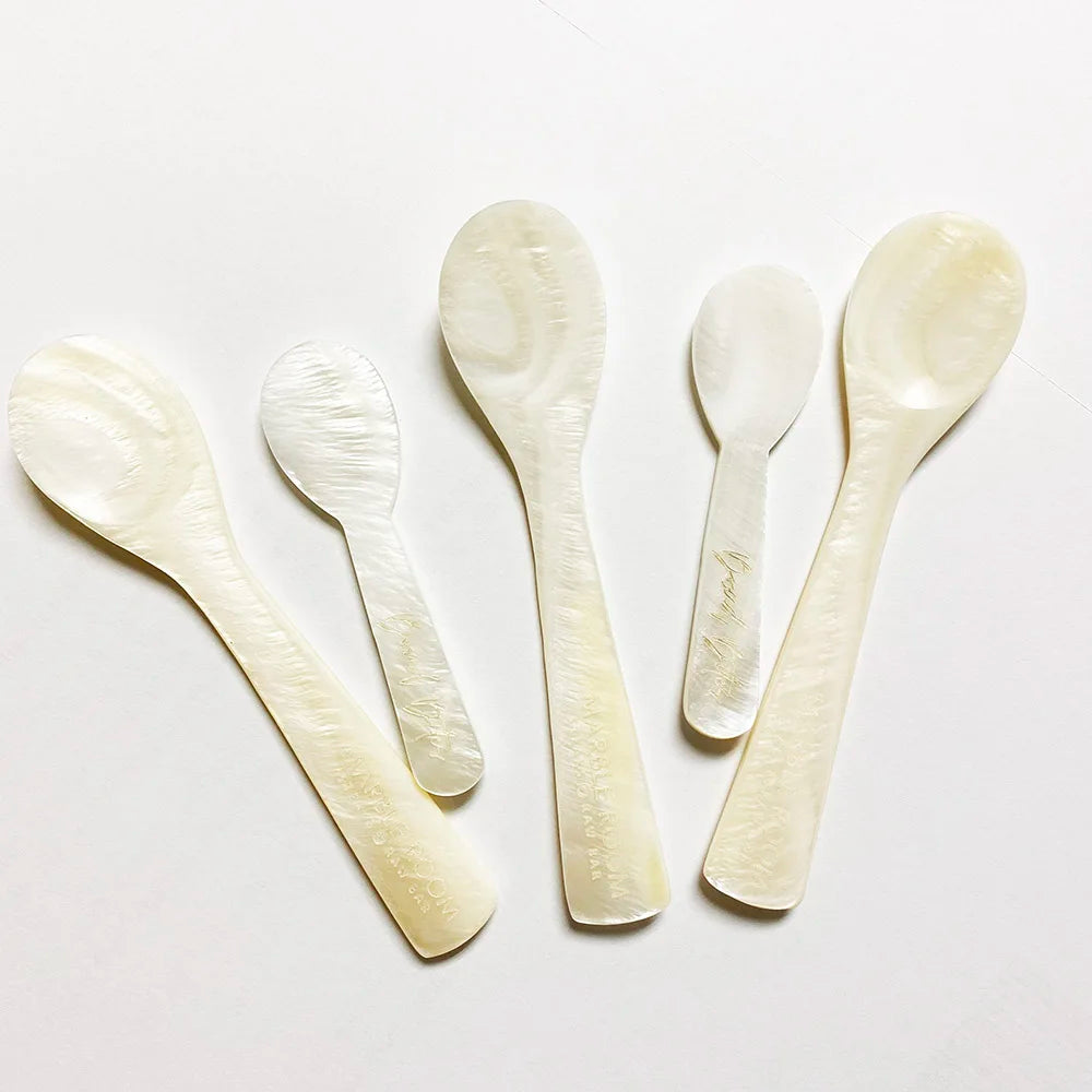 Custom Black logo Bulk Classic Tin Opener Seashell Mother of Pearl Shell Caviar Spoon