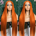 FH Wholesale Vendor 30 Inch 100% Brazilian Virgin Human Hair Orange #350 Silky Straight Wig Lace Frontal Wig