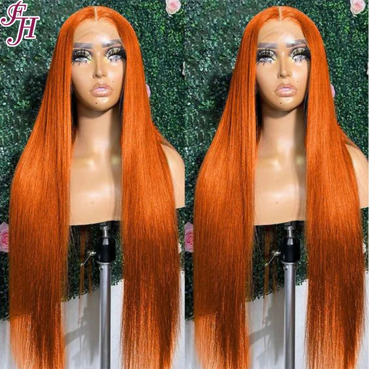 FH Wholesale Vendor 30 Inch 100% Brazilian Virgin Human Hair Orange #350 Silky Straight Wig Lace Frontal Wig