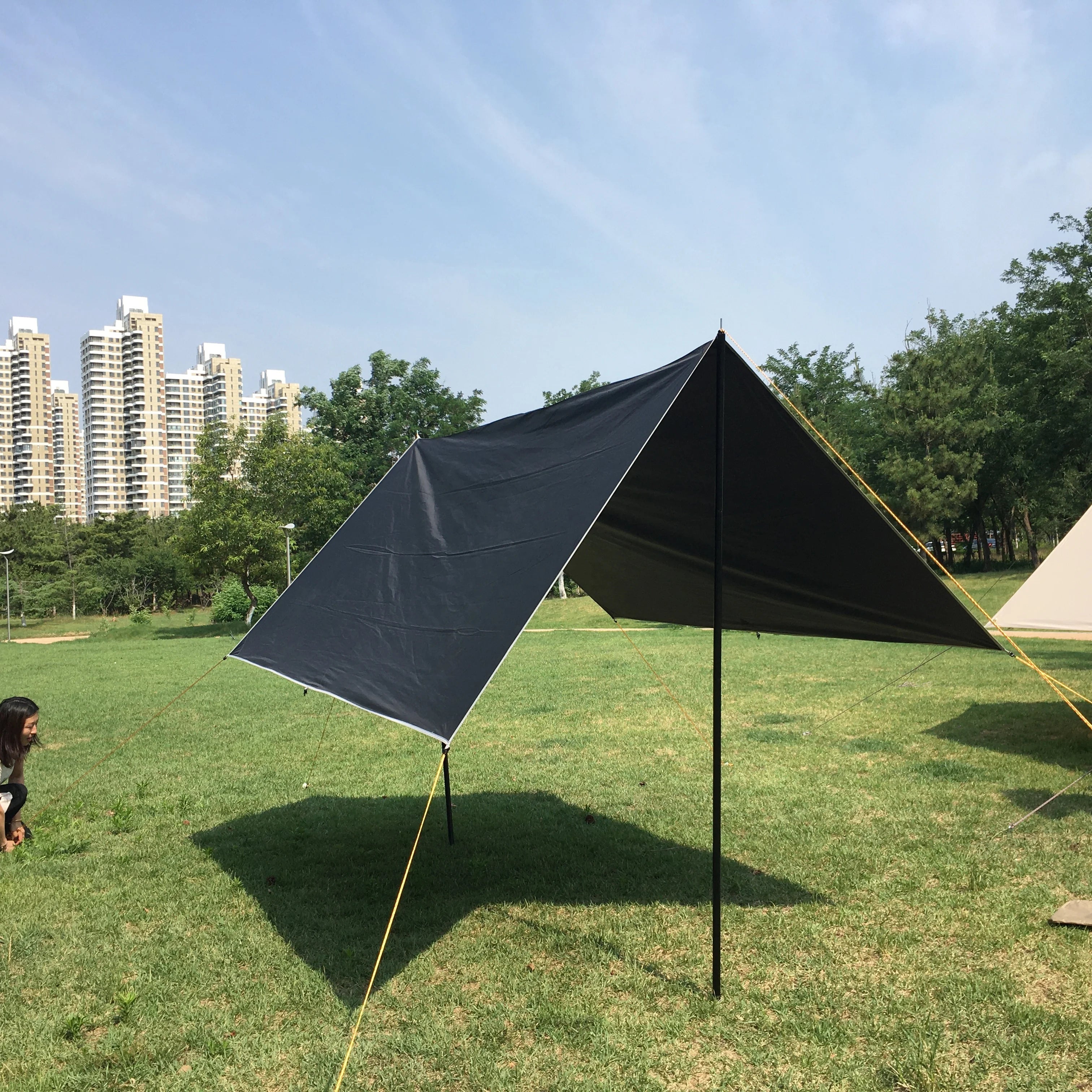 For Woqi Lightweight Portable Nylon Ripstop Hammock Rain Fly Tarp with Iron Pole Rope for Camping Outdoor Use Waterproof Design