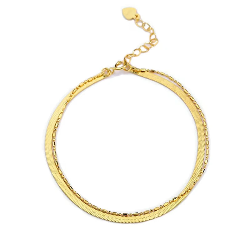 Minimalist 925 Sterling Silver Double Chain Women 18K Gold Snake Bracelets