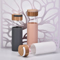 Anthropologie-Style Portable Glass Bottle with Bamboo Lid and Handle Colorful Silicone Sleeve Anti-Slip Bottle for Outdoor