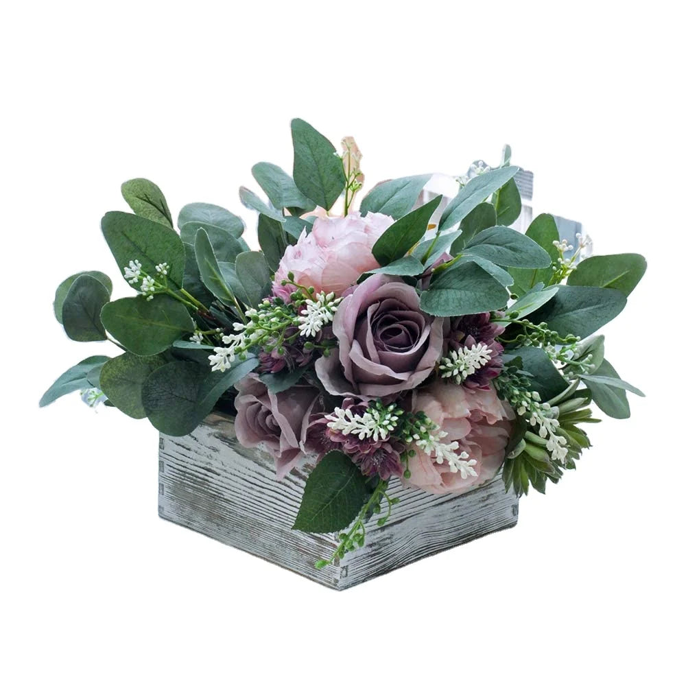 Rustic Barn W Folk Art 6 Inch Square Wood Planter Box 4.5 Inches Height Wooden Garden Centerpiece Display Wedding Flowers Holder