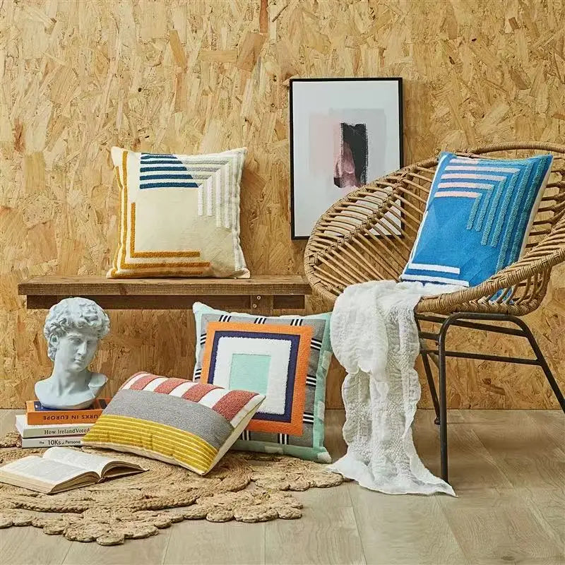 Moroccan Nordic-style Home Decoration Geometric Pattern Pillow Case Simple Embroidered Sofa Cushion Outdoor Lumbar Cushion